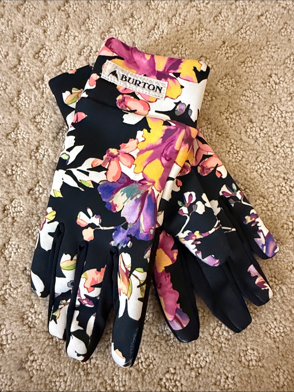 Burton Black Floral Print kids Gloves - Multicolor Blossoms